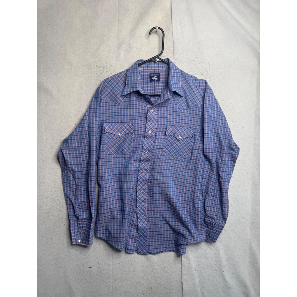 Chute #1 Mens Blue Red Plaid Pearl Snap Western Shirt Long Sleeve XL